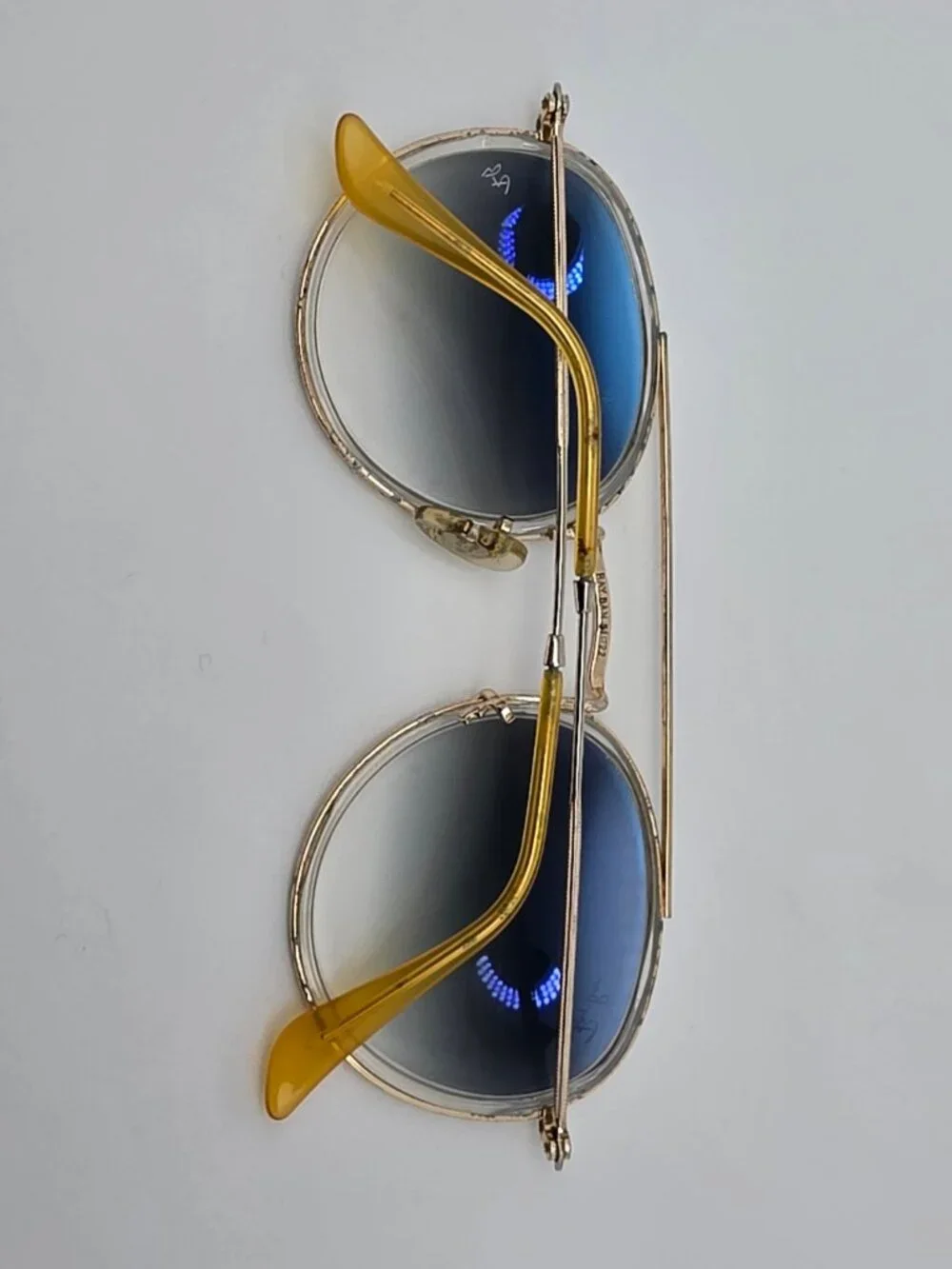 Ray-Ban RB3647N Round Double Bridge Gold Frame Blue Lens Aviator Sunglasses 51mm